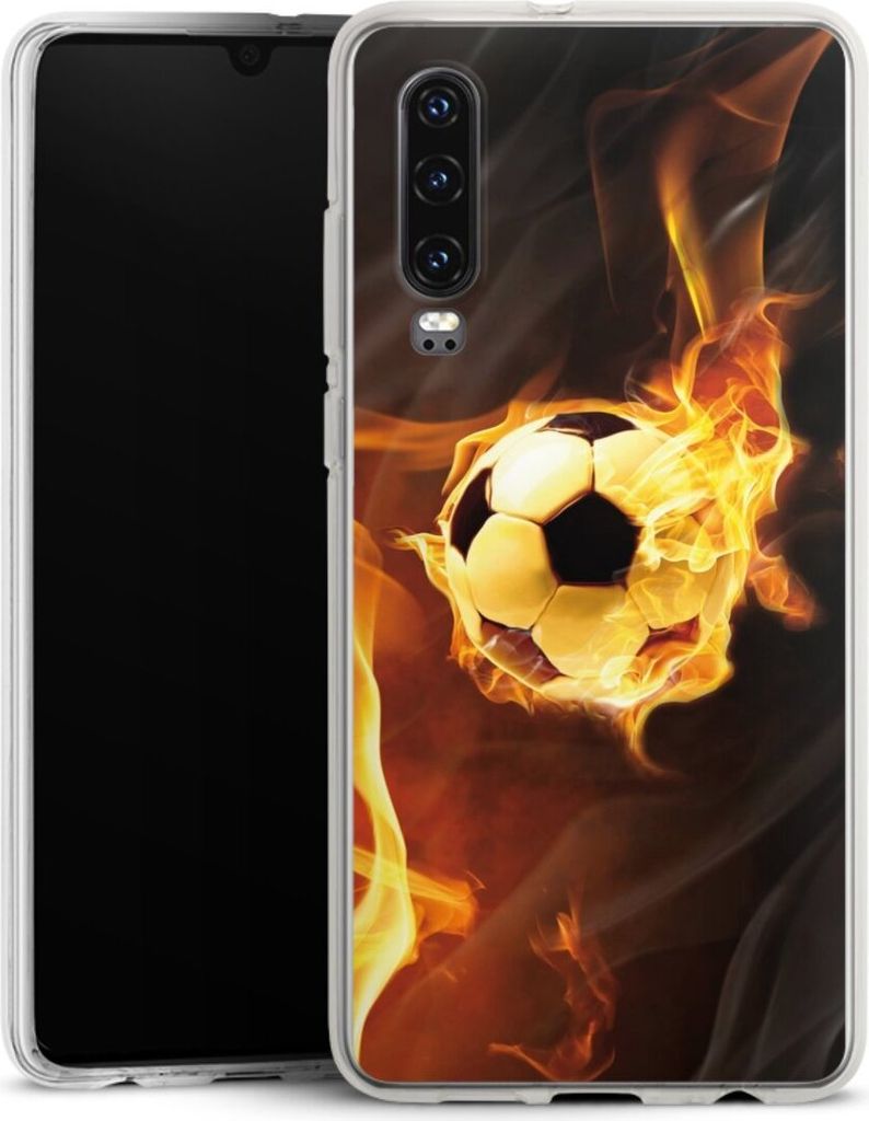 DeinDesign Handyhülle für Huawei P30 Silikon Hülle Case Smartphone Schutzhülle Ball Feuer Fußball