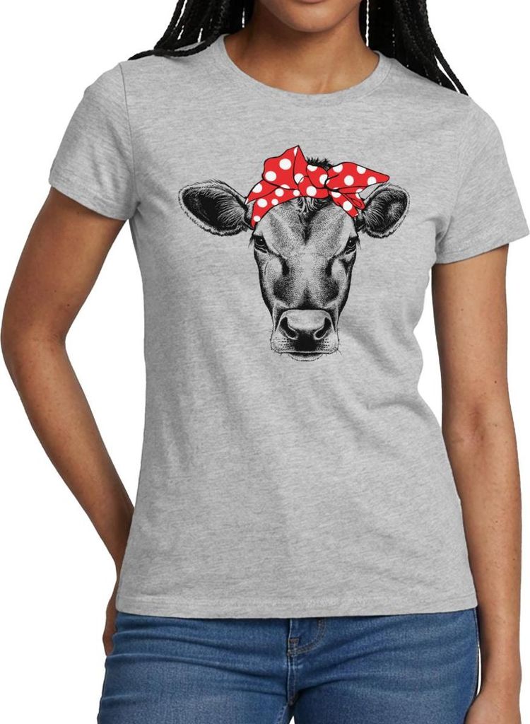 Spreadshirt Rockabilly Bandana Kuh Frauen T-Shirt, M, Grau meliert