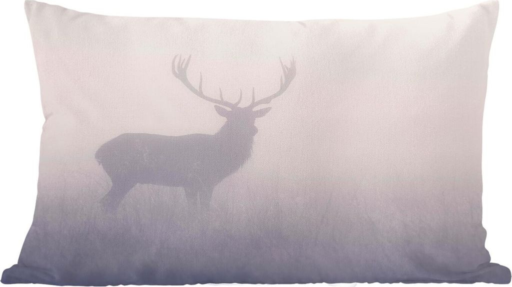 MuchoWow Zierkissen Sofakissen Wohnzimmer Dekokissen 50x30 cm Hirsche - Nebel - Morgen - Wohnzimmerdekoration - Polster mit Photo