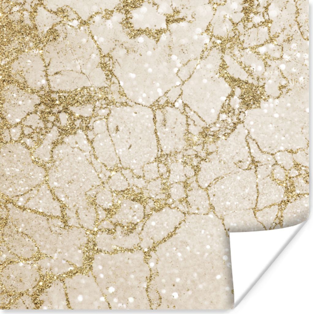 MuchoWow Poster Marmor - Gold - Glitter 30x30 cm - Wandposter - Printing