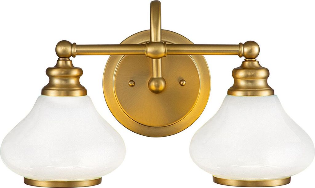 Wandlampe Metall Glas 40,6 cm breit IP44 in Messing gebürstet Weiß G9 2-flammig länglich 600 lm Jugendstil