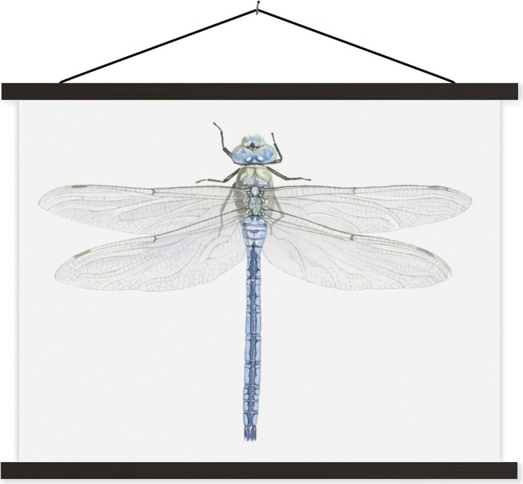 MuchoWow Textilposter Eine Illustration einer Libelle auf weißem Hintergrund 120x90 cm mit schwarzem Rahmen - Aufhänger für Poster