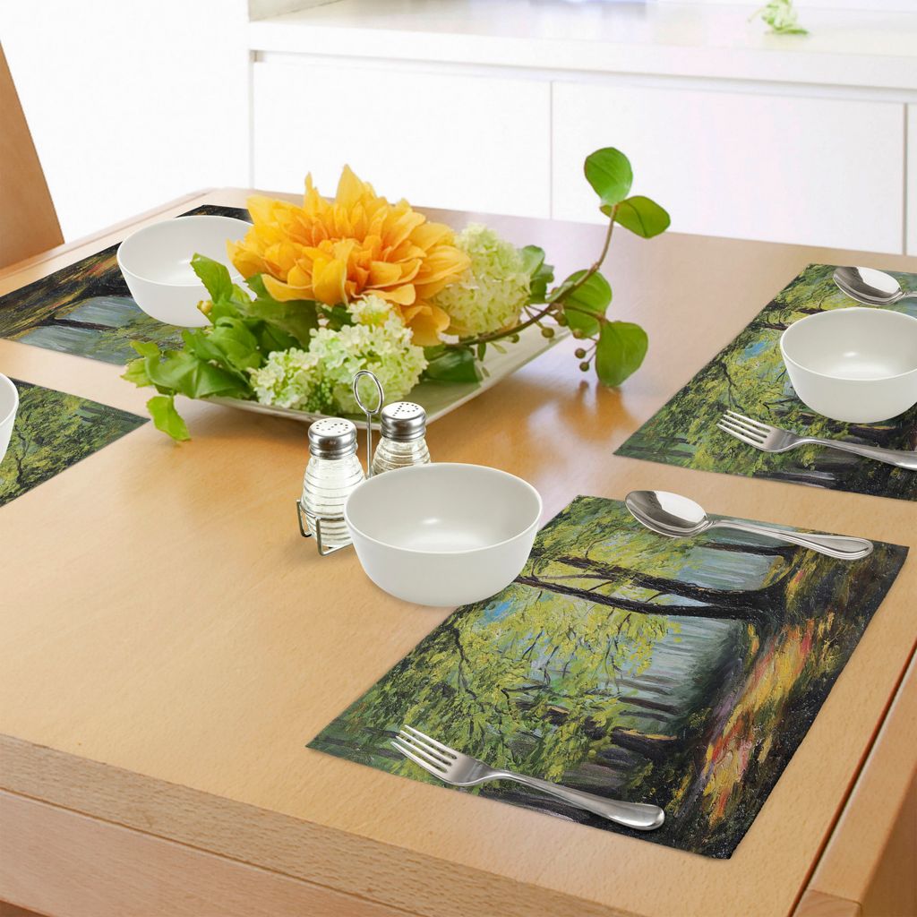 ABAKUHAUS Land Platzmatten, Malerei Landschaft eines Waldes dunkel und tief mit frischen Farben im Herbst Natur Bild, Tiscjdeco aus Farbfesten Stof...