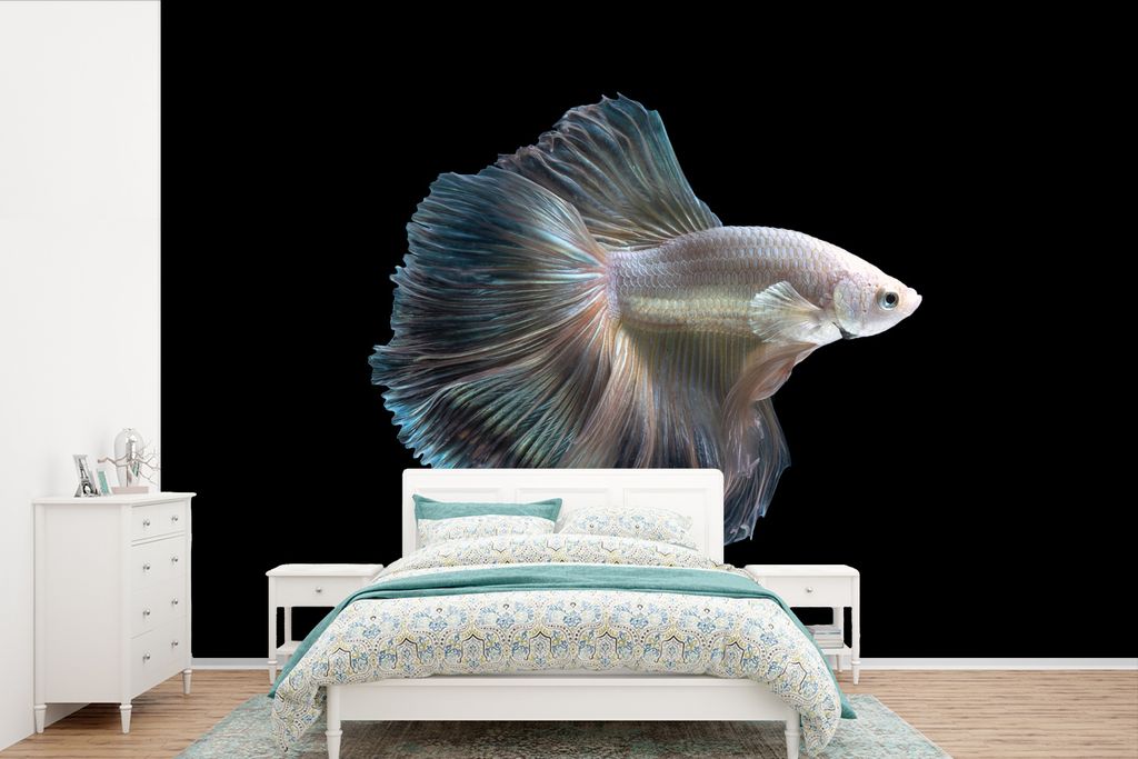 MuchoWow Fototapete für Wohnzimmer oder Schlafzimmer Wandtapete Vinyl Motivtapete Fisch - Schwanz - Weiß - 330x220 cm - Fototapeten