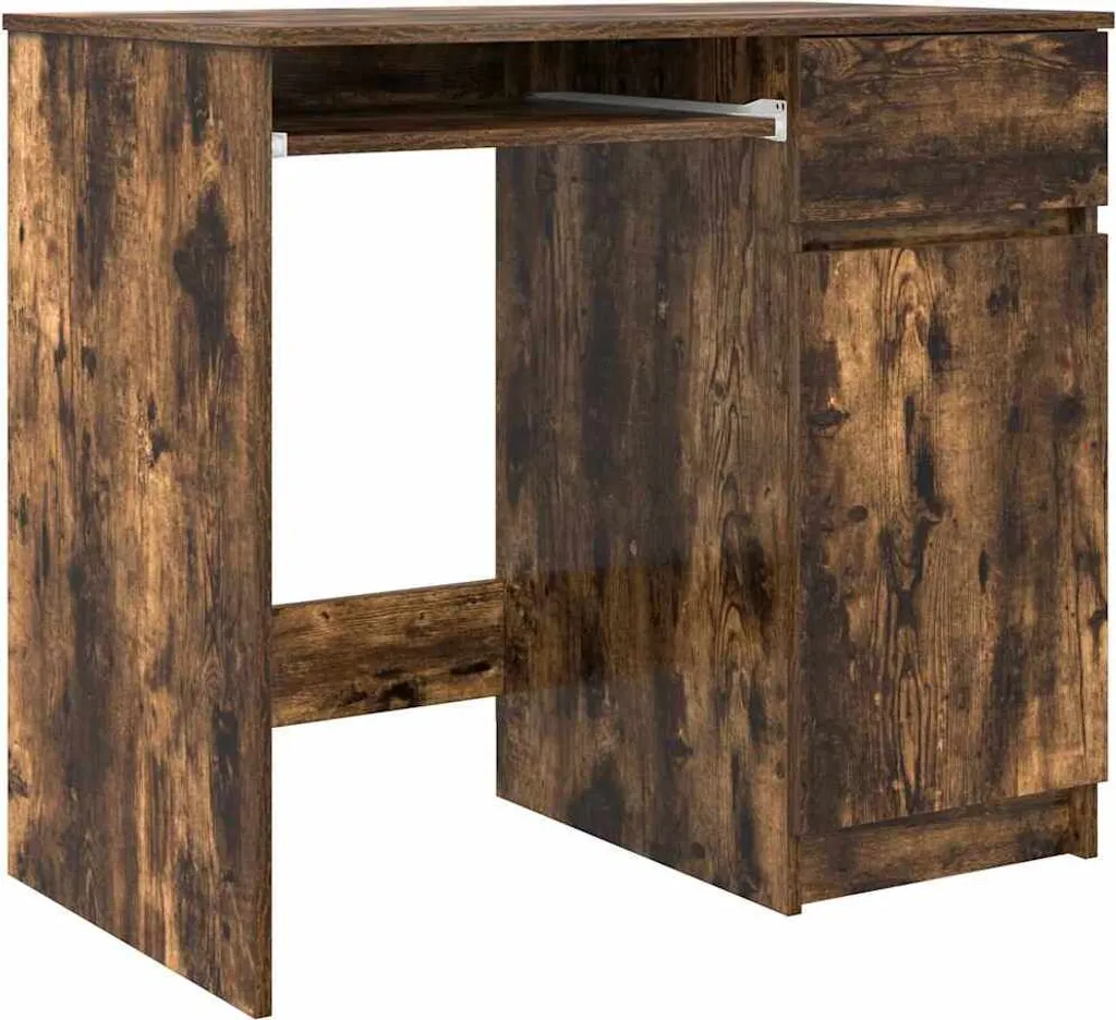 Bureau compact chêne fumé 86x49x76 cm bois composite anti-encombrement