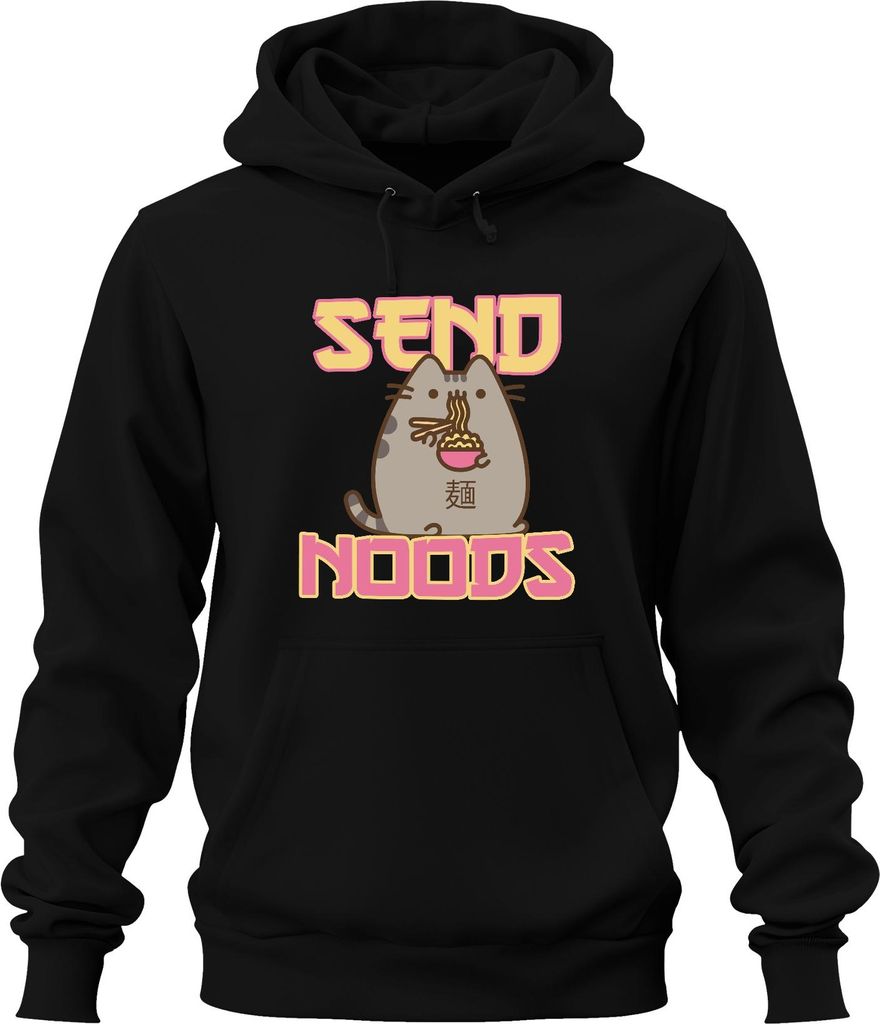 SEND NOODS Katze Nudeln Ramen Kawaii Lustig Geschenk süß Freundin Uni Hoodie Kapuzenpullover, Schwarz, S