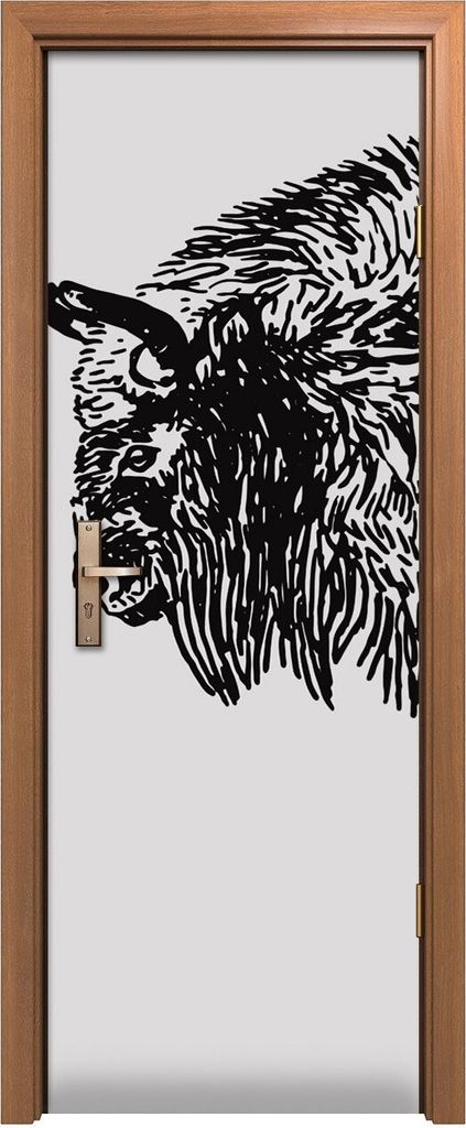 Türposter 70x200 cm Türaufkleber Türtapete Türfolie Klebefolie Bison schwarze Tuschezeichnung