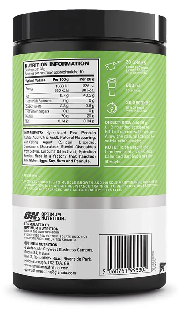 Clear Protein 100% Plant Isolate Saveur Lime 280g - Optimum Nutrition FR