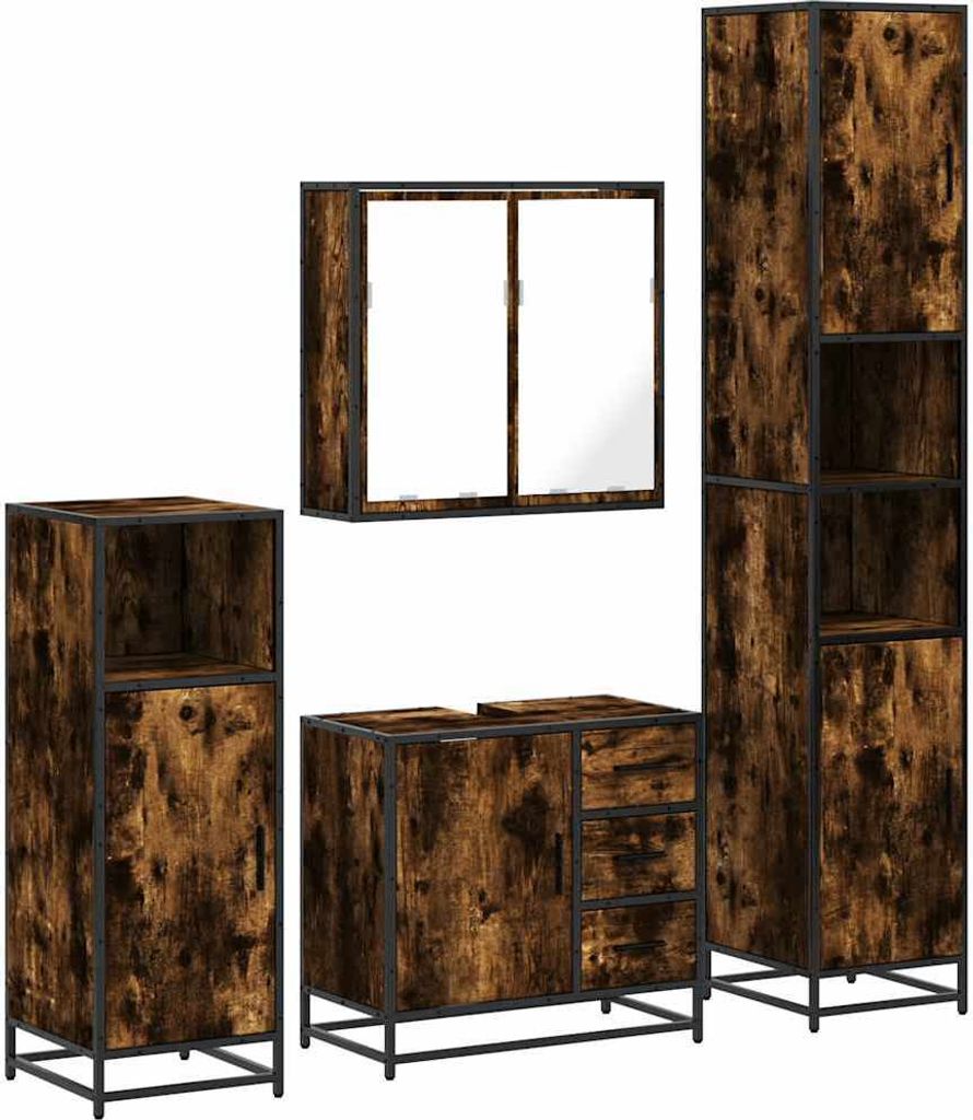 4-tlg. Badmöbel-Set Räuchereiche Holzwerkstoff