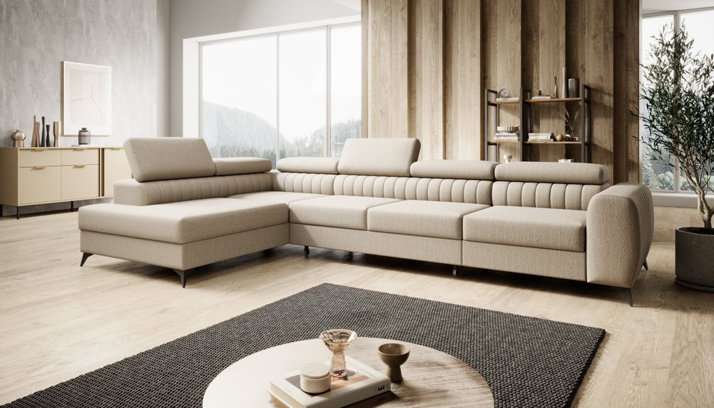 FURMEB24 ECKSOFA ALVIN MAXI mit schlaffunktion links 350 x 203 cm BEIGE
