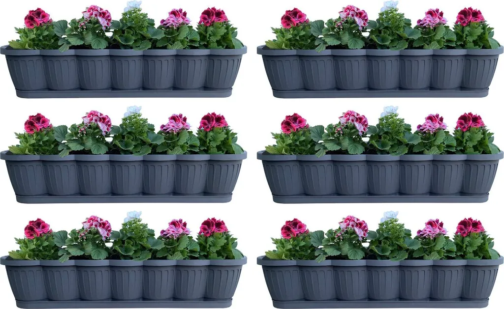 Évitez les taches d'eau : 6 jardinières 80 cm avec soucoupes intégrées
