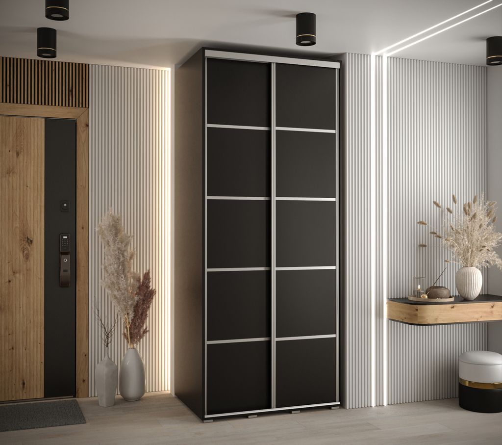 Kleiderschrank YVONA 4 - 110/60 cm, schwarz/silber