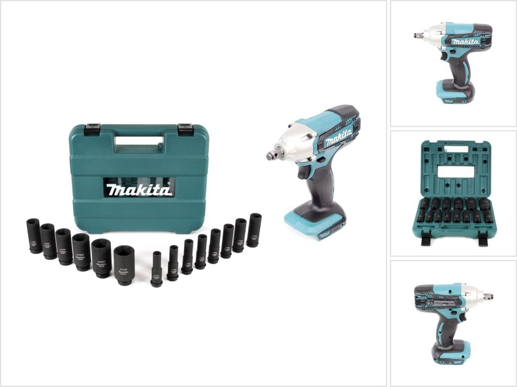 A collage of images showing a Makita impact wrench and a socket set.