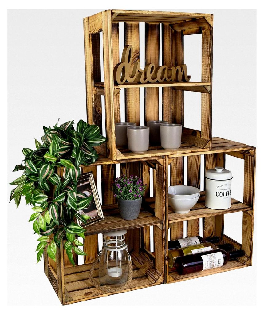 3er Set Regalkisten aus Holz Gerda flambiert Quer