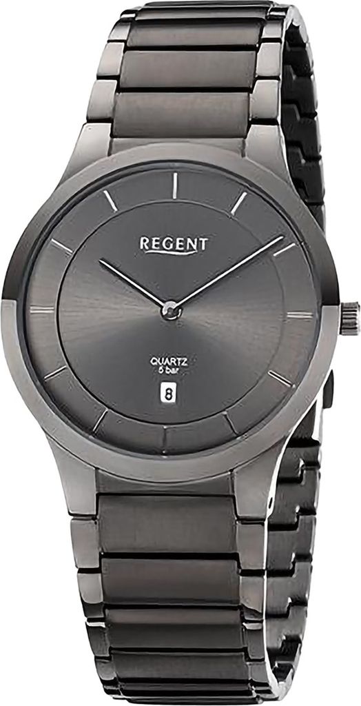 Regent Metall Herren Uhr Armbanduhr Quarz dunkelgrau Metallarmband D2URF1346