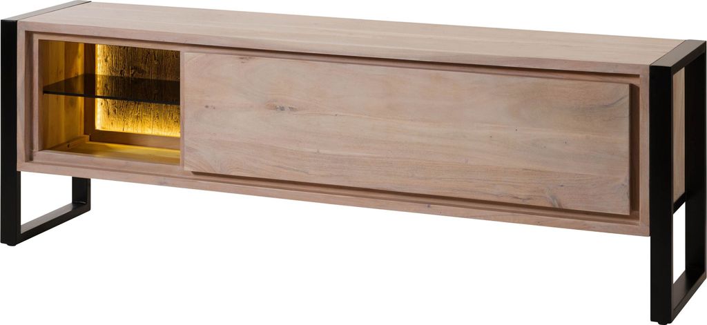 MASSIVMOEBEL24 Lowboard Akazie / Altholz 180x40x60 natur lackiert DENVER #115