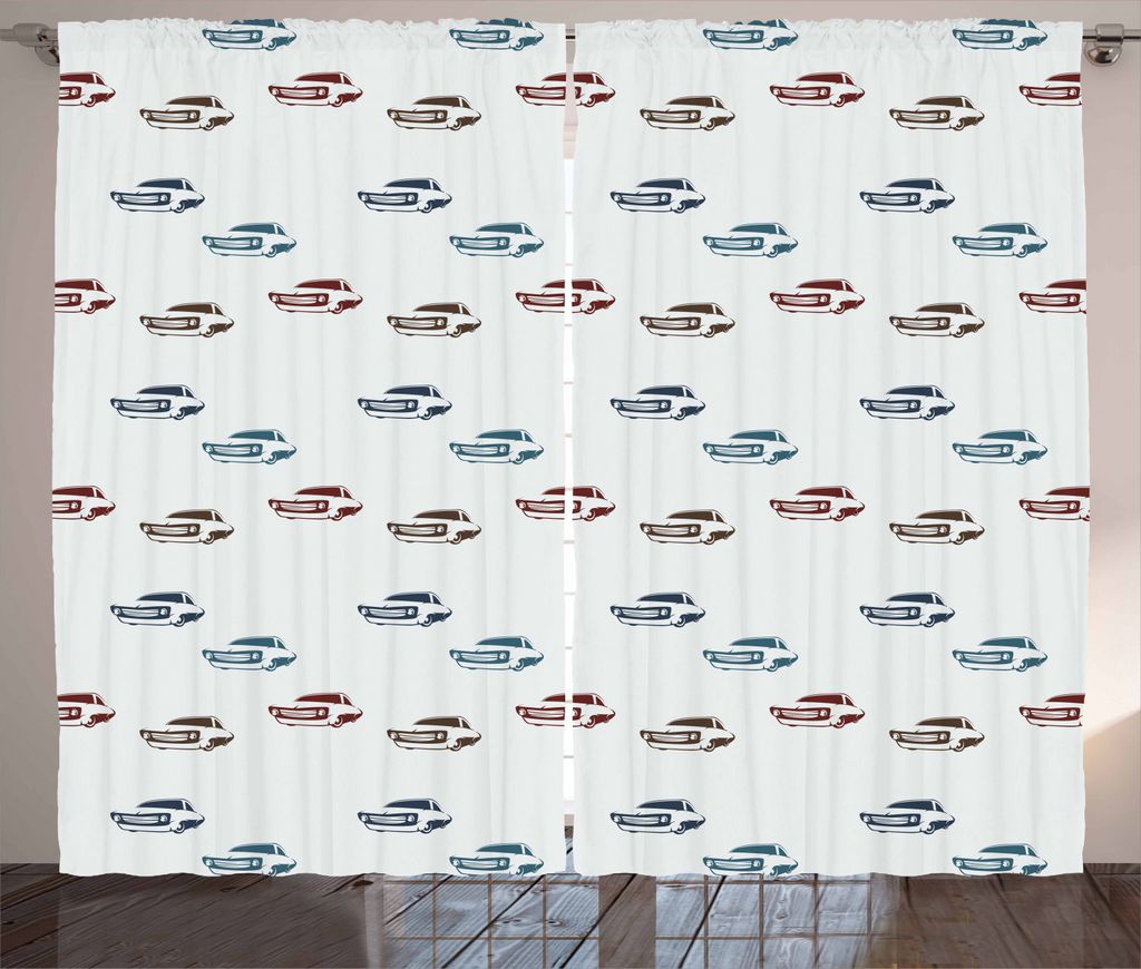ABAKUHAUS Autos Rustikaler Vorhang, Retro amerikanische Fahrzeuge, Wohnzimmer Universalband Gardinen mit Schlaufen und Haken, 280 x 225 cm, Bordeau...