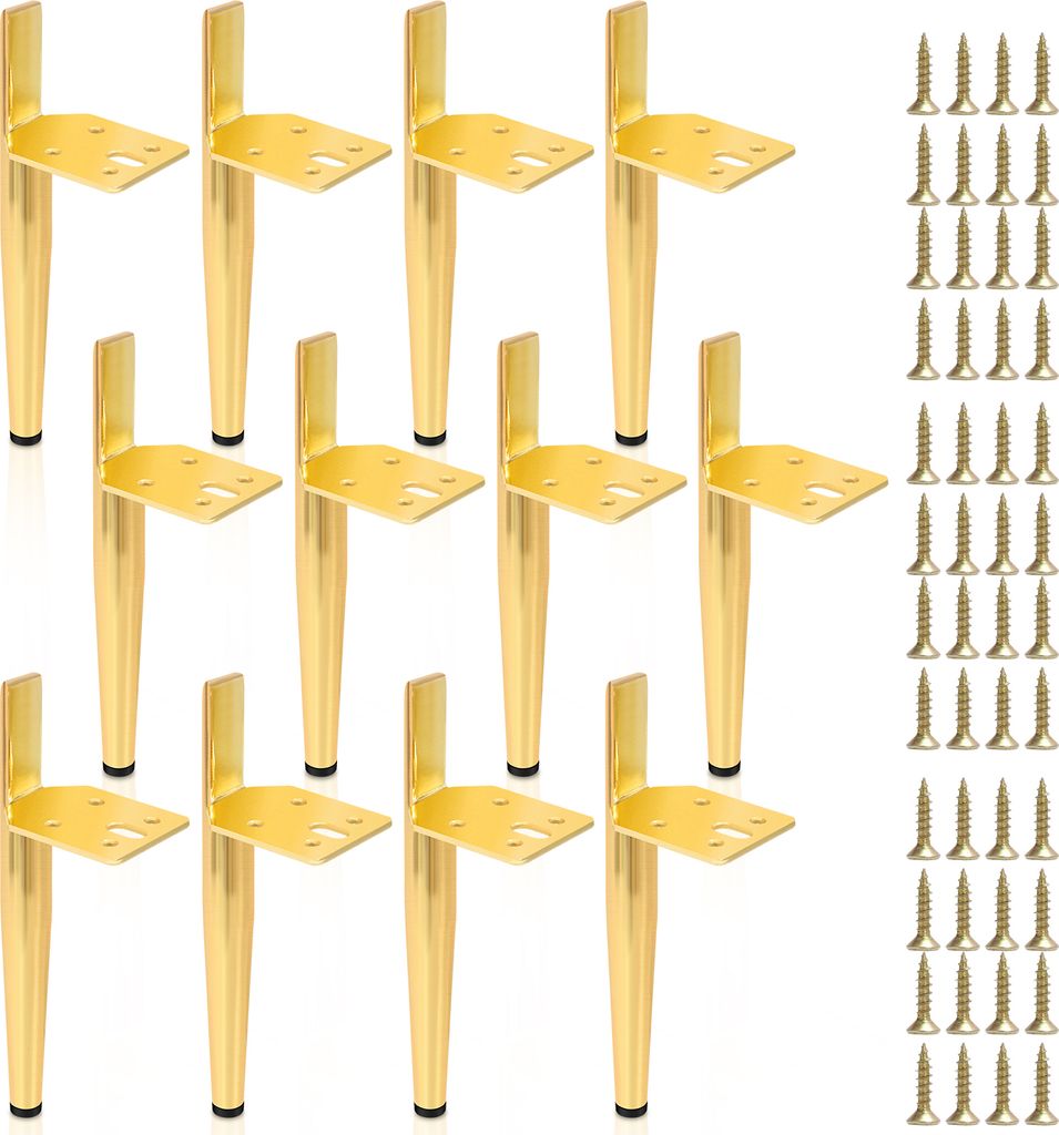 TolleTour 12er Set Möbelfüße Tischbein Set Sofafüße Möbelbeine Bettstützen Sofafüße Schrankfuß Möbelbeine Metall Füße Gold 15cm