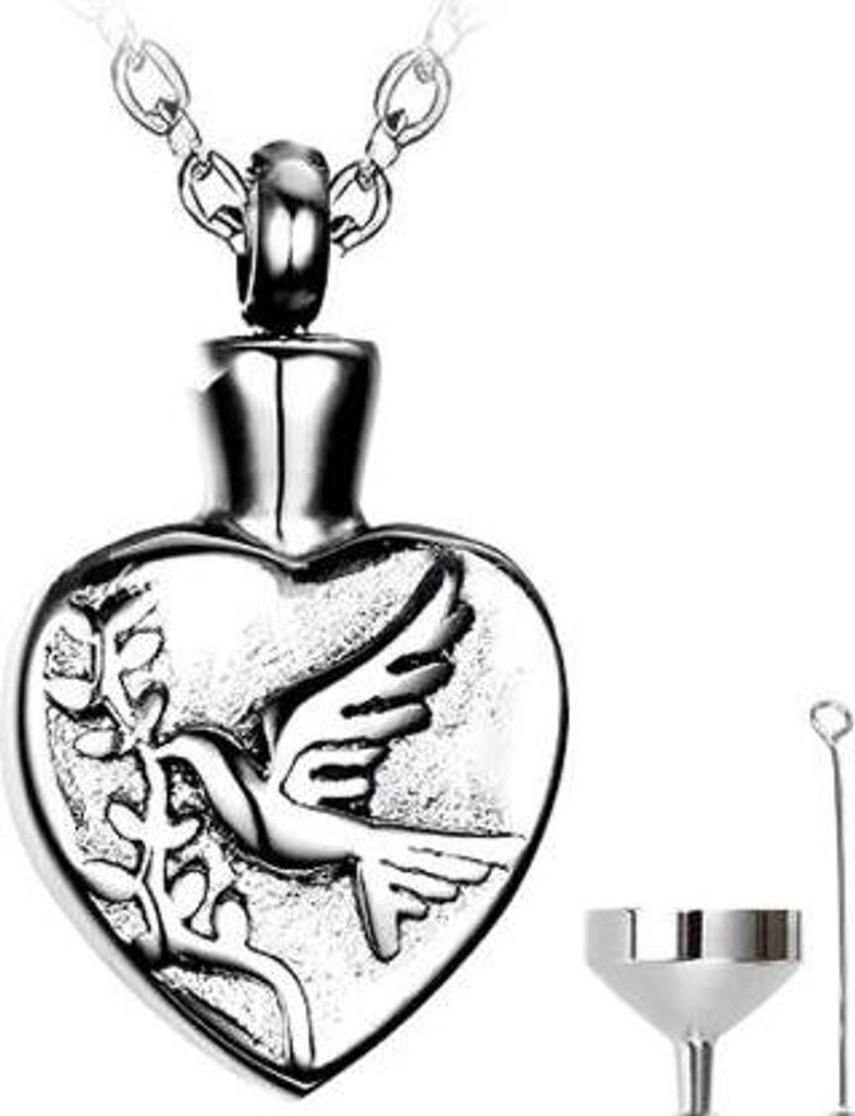 Luxe Ascheanhänger mit Kette für Asche, Haare oder Parfum - Gedenkschmuck mit Asfüllhilfe und Aufbewahrungstasche - Vogelherz