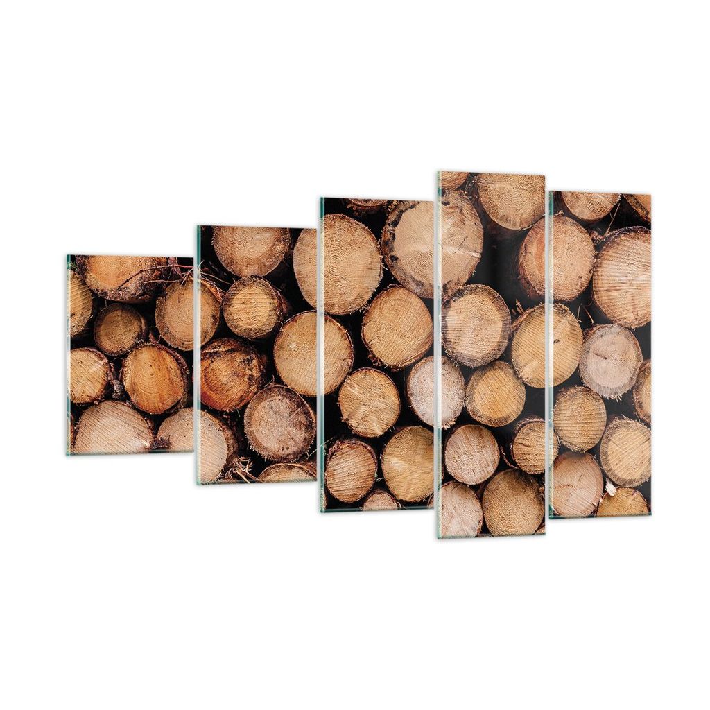Bilder auf glas - 5 Teile - Holz Baumstämme Stämme - 100x60cm - Glasbilder - Wandbilder - Bilder - zum Aufhängen bereit - Wanddekoration aus Gla...