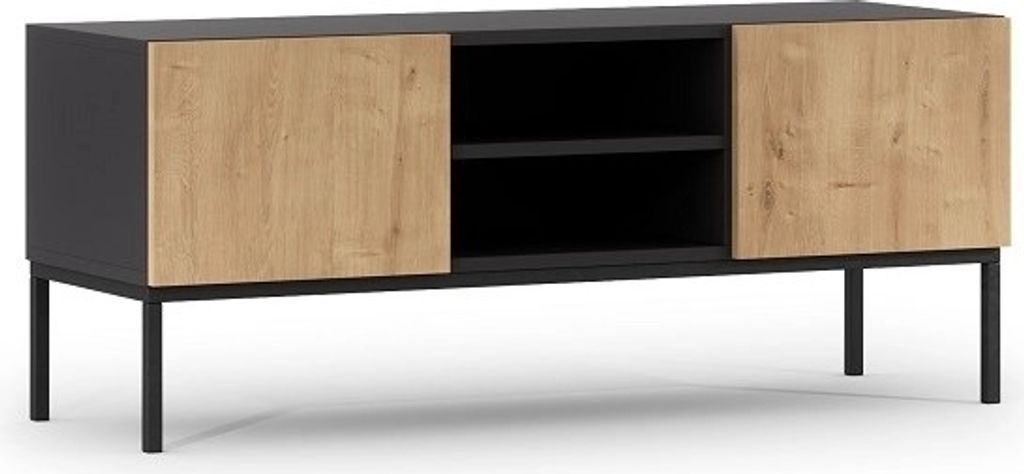 TV-Kommode Lowboard mit Schublade TV-Board Fernsehschrank Fernsehtisch TV-Schrank Goldene Griffe - 120 x 40 x 50 - rtv Katia 120 (Schwarz mat / Art...