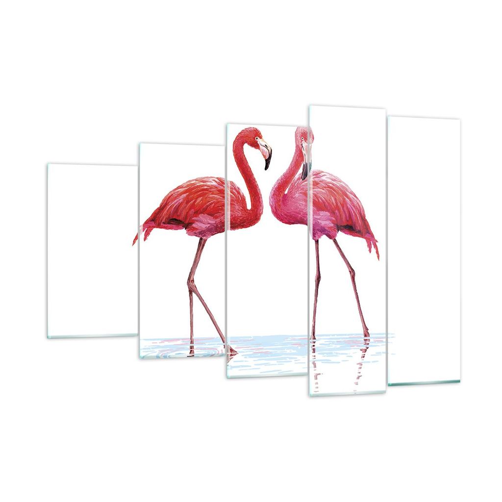 Bilder auf glas - 5 Teile - Flamingos Rosa Paar - 150x100cm - Glasbilder - Wandbilder - Bilder - zum Aufhängen bereit - Wanddekoration aus Glas - ...