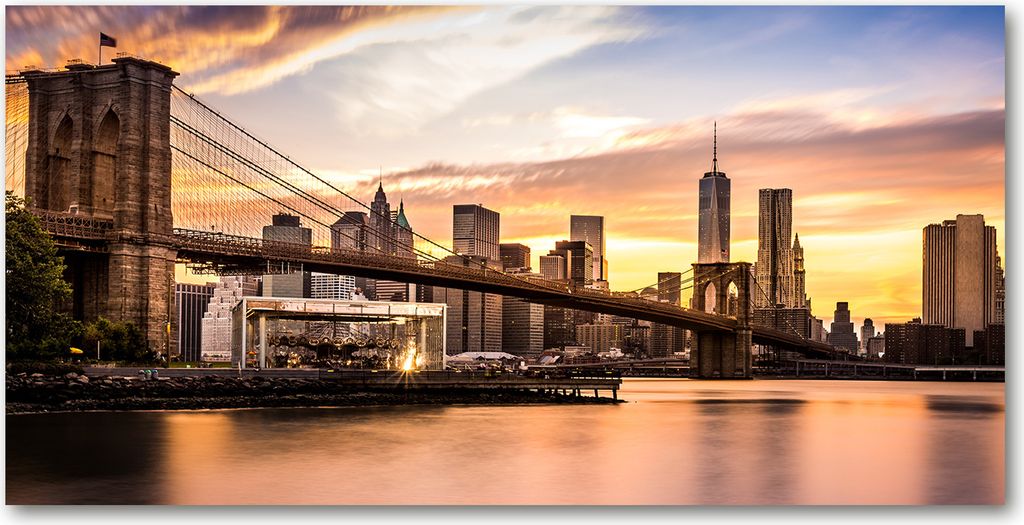 Tulup Leinwandbild - 140x70 cm - Wandkunst - Drucke auf Leinwand - Leinwanddruck - Sehenswürdigkeiten & Architektur - Gelb - Brooklyn-Brücke