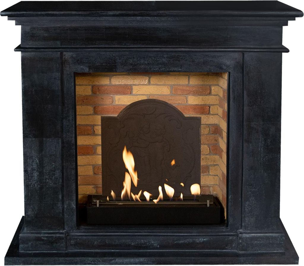 Xaralyn Ethanol-Kamin - Kos BME-SBU - schwarz Naturstein - 3 kW Heizung - Kaminsims inklusive Einbaukamin - Dekokamin