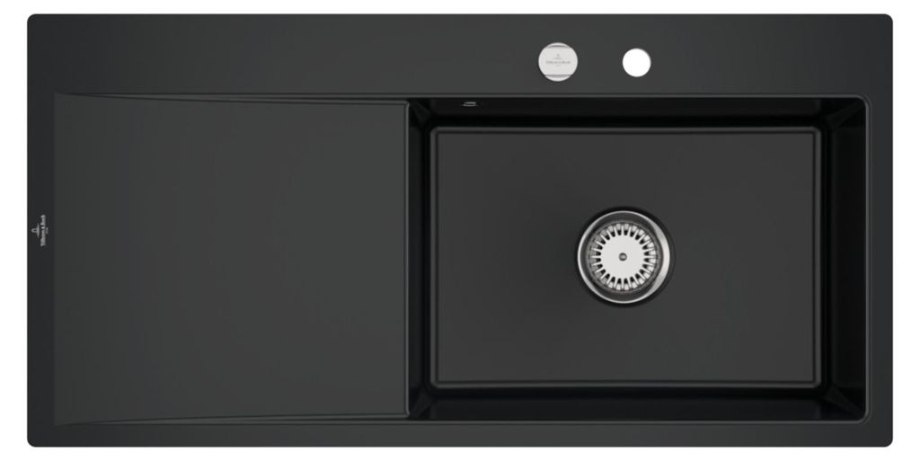 V&B bündige Spüle Subway Style 60 Flat re, m Abl.garn, Exzenter, pure black