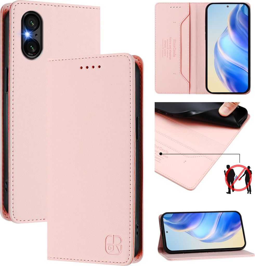 Lederhülle für Sony Xperia 5 VI Hülle Flip Brieftasche Kartenfächern Ständer Schutzhülle Pink