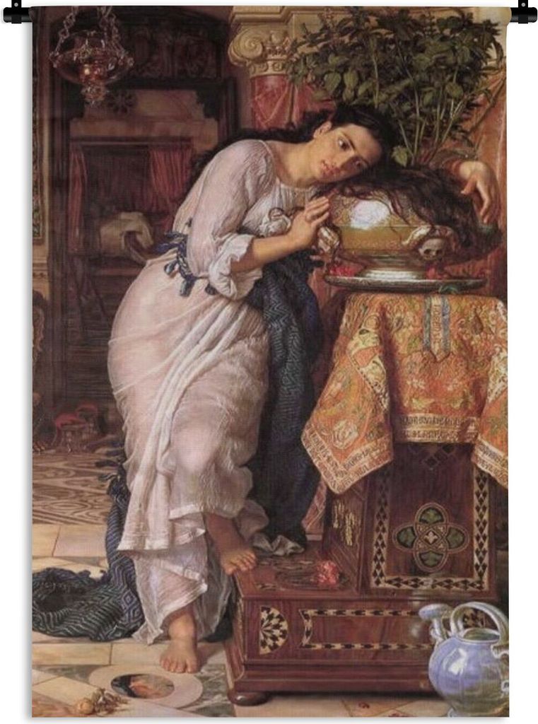 MuchoWow Wandteppich Wandbehang Isabella und der Krug mit Basilikum - Gemälde von William Holman Hunt 60x90 cm Tapisserie Dekoration Wandtuch - ...