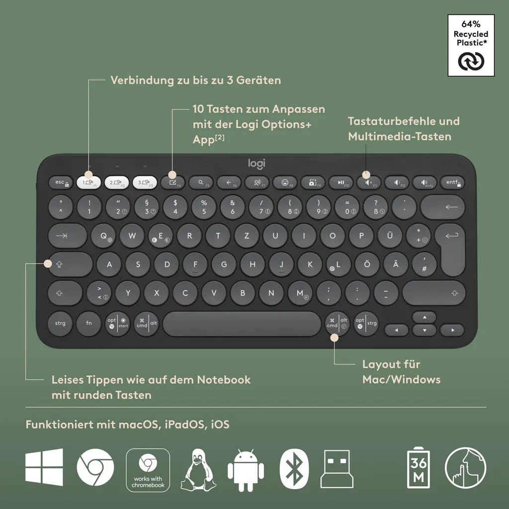 Logitech Pebble 2 Combo 920-012203 Ensemble Clavier et Souris Graphite - 11