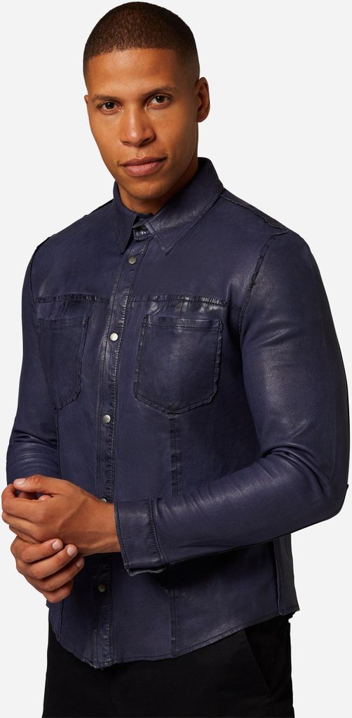 Lederhemd Reverse Shirt Roberto 2in1 Lammnappa – Blau / S