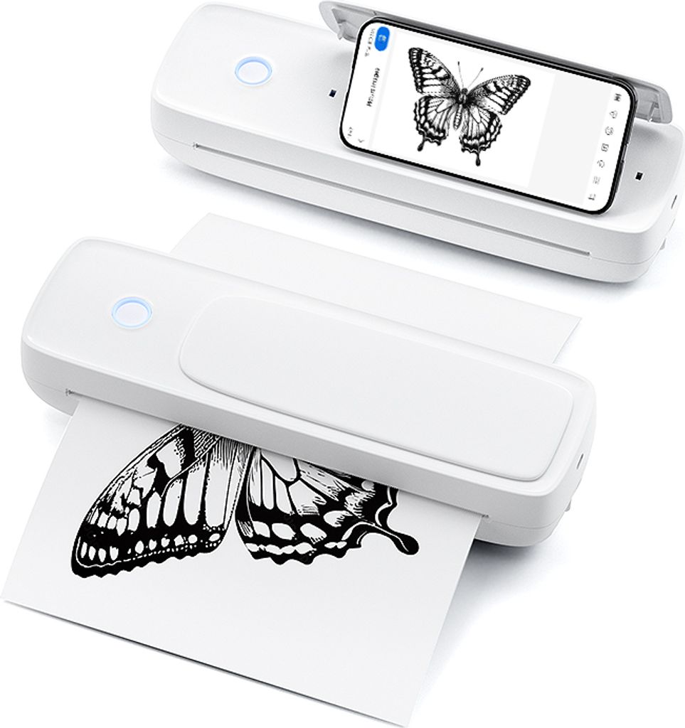 Bisofice A4 Mobiler Tragbarer Drucker Bluetooth Thermodrucker A4 Mobiler Drucker A4 Klein Kompakt Portable Printer 210 mm mit 1 A4-Thermopapierrolle