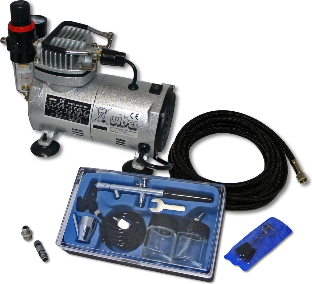 Wiltec AS18-2: Kit Aerografo per Modellismo, Tatuaggi e Nail Art