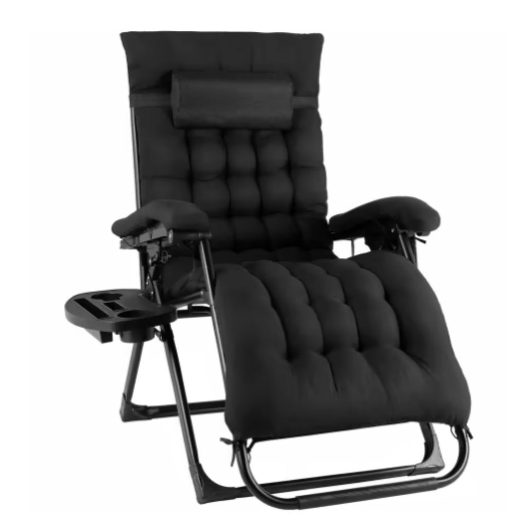 Klappliege für den Garten – Gartenstuhl – Liegebett – Verstellbar mit Kopfstütze und Becherhalter – Bequemes abnehmbares Baumwollkissen ...