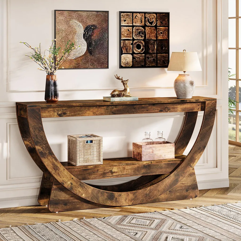 Tribesigns Table Console 160 cm, Console d'Entrée à 2 Niveaux en Bois