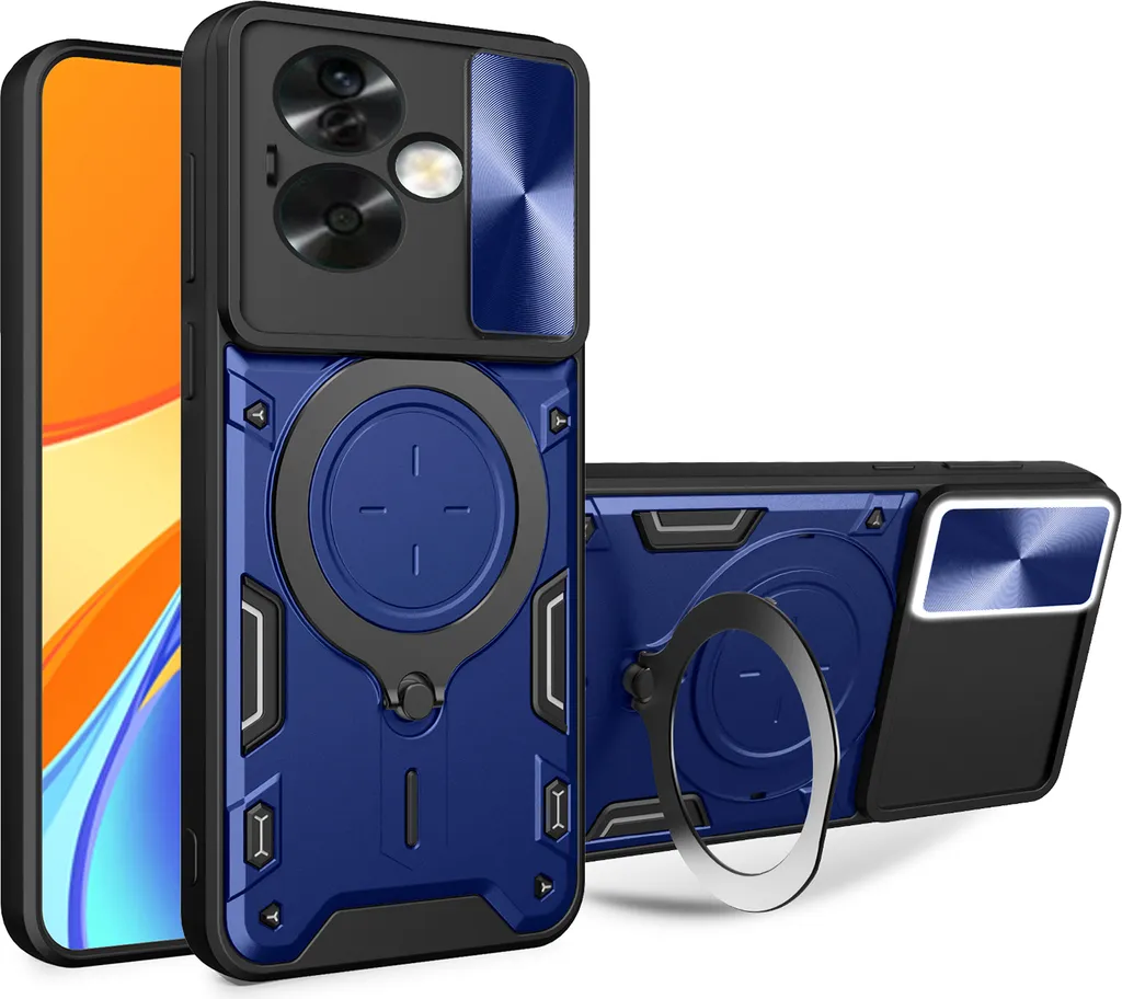 Custodia Oppo A79 5G Blu: Cover Rugged con Protezione Fotocamera e Anello