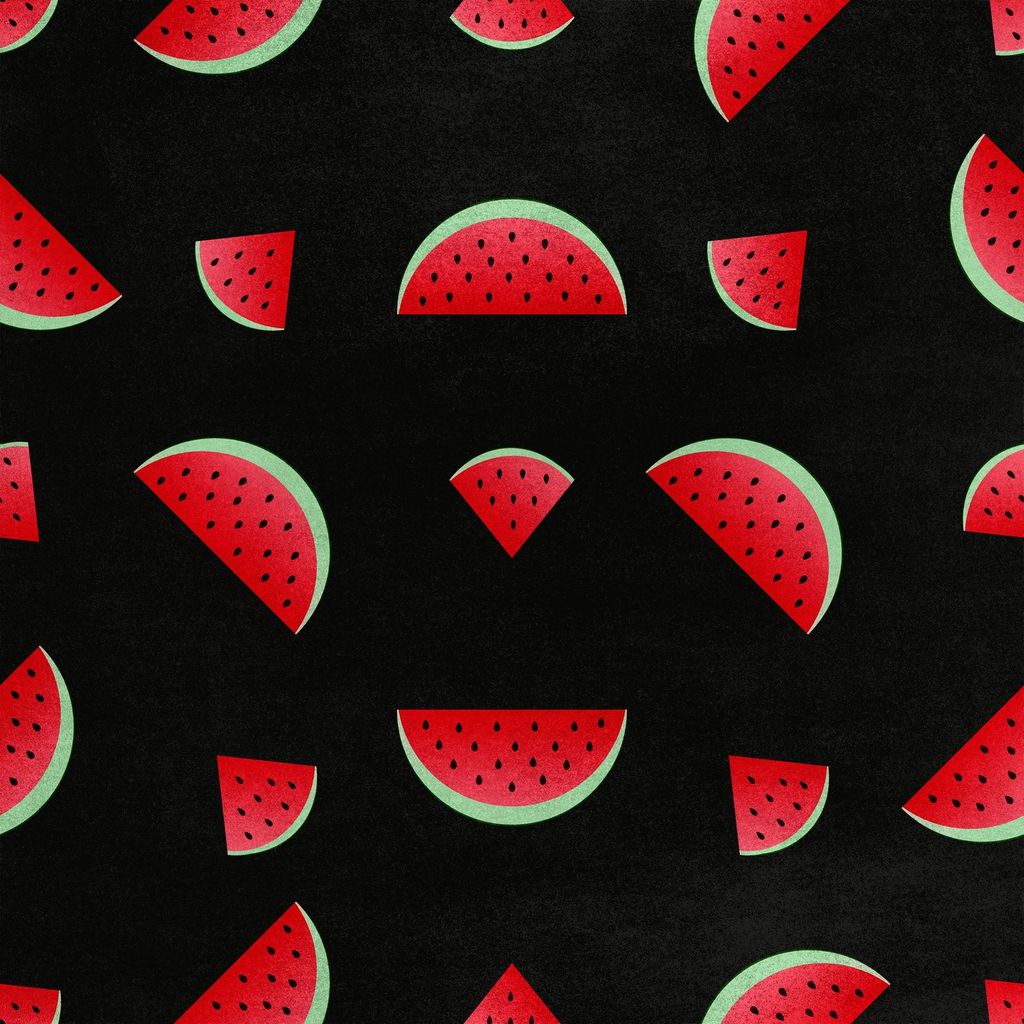 Royal Samt Stoff Polyester Zum Nähen - Motiv Wassermelone auf schwarzem