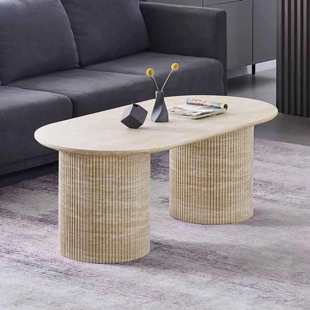 Table basse rectangulaire effet travertin pour salon moderne
