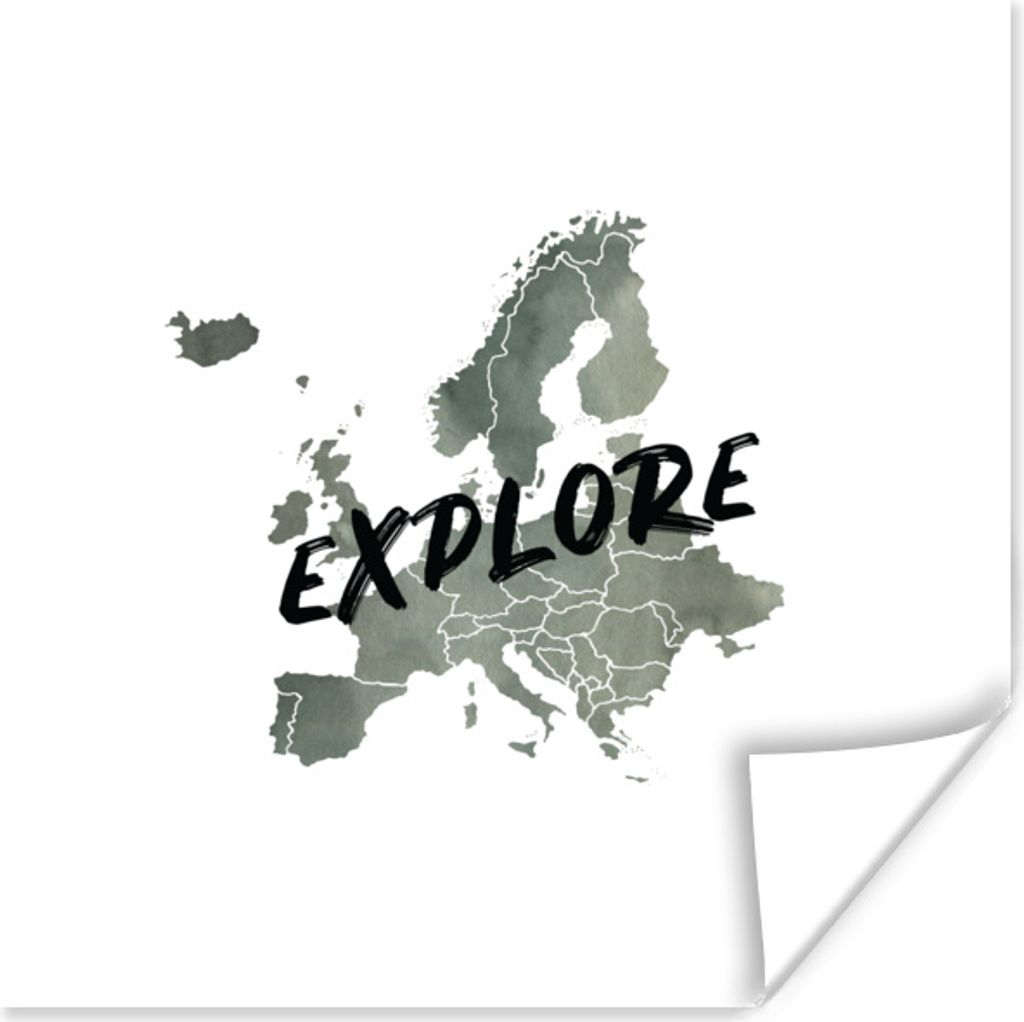 MuchoWow Poster Karten - Europa - Aquarell - Briefe 100x100 cm - Babyzimmer