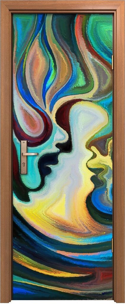 Türposter 70x200 cm Türaufkleber Türtapete Türfolie Klebefolie bunte Abstrakte Linien Gesichter malen