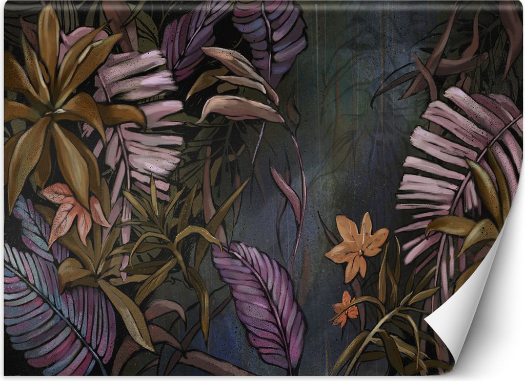 Vlies fototapete Exotische Dschungelblätter gemalt 350x245 cm Feeby Grün inkl. Kleber einfache Montage