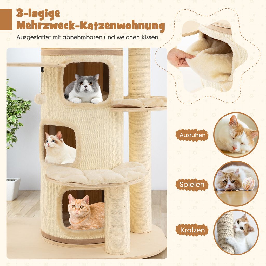 COSTWAY 173cm Kratzbaum Holz, Katzenbaum Groß, Produktbild 5