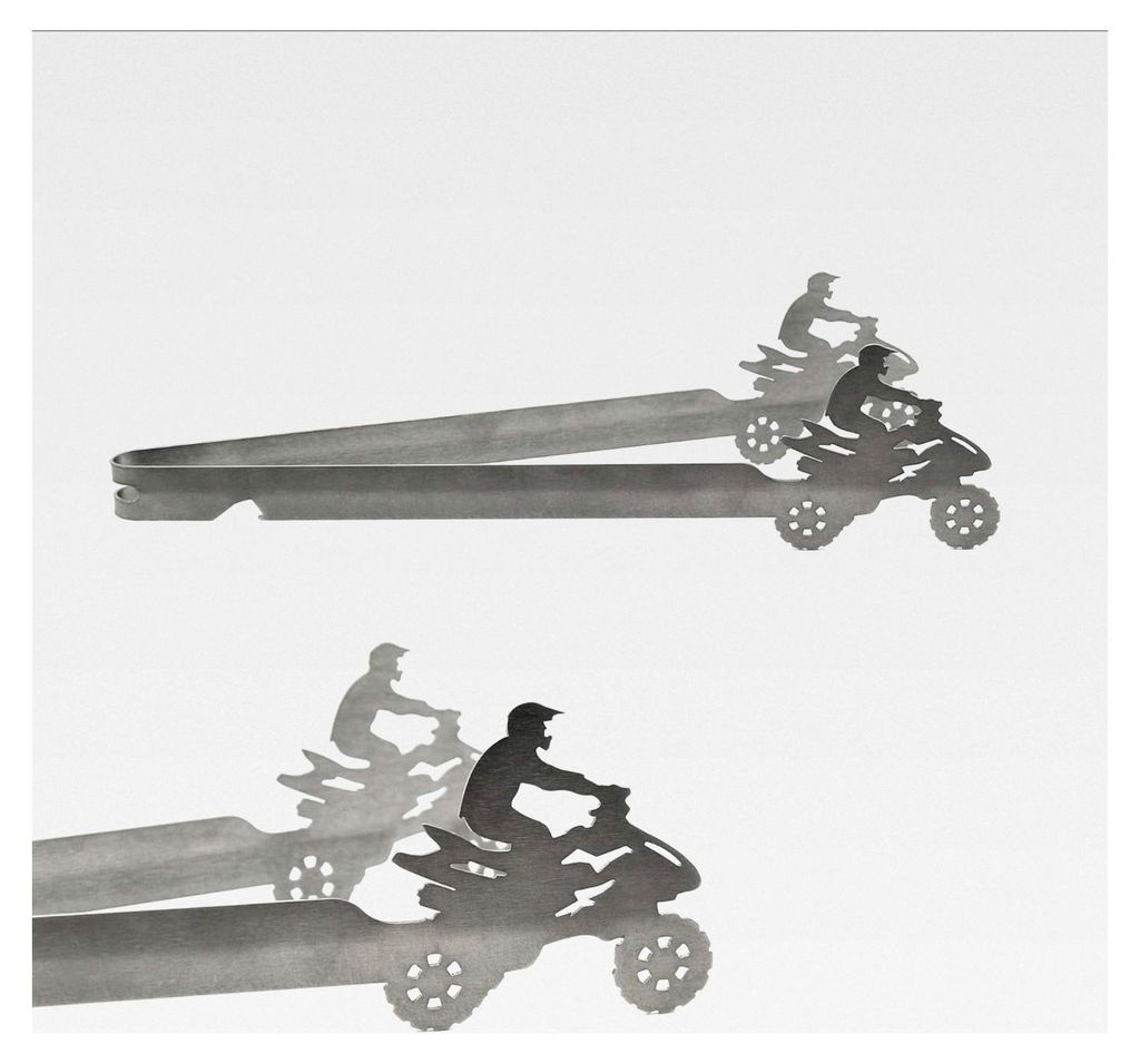 Grillzange, spülmaschinengeeignet, Geschenkidee, Quadfahrer, ATV, Silber, 31 cm, 1 Stück, Edelstahl