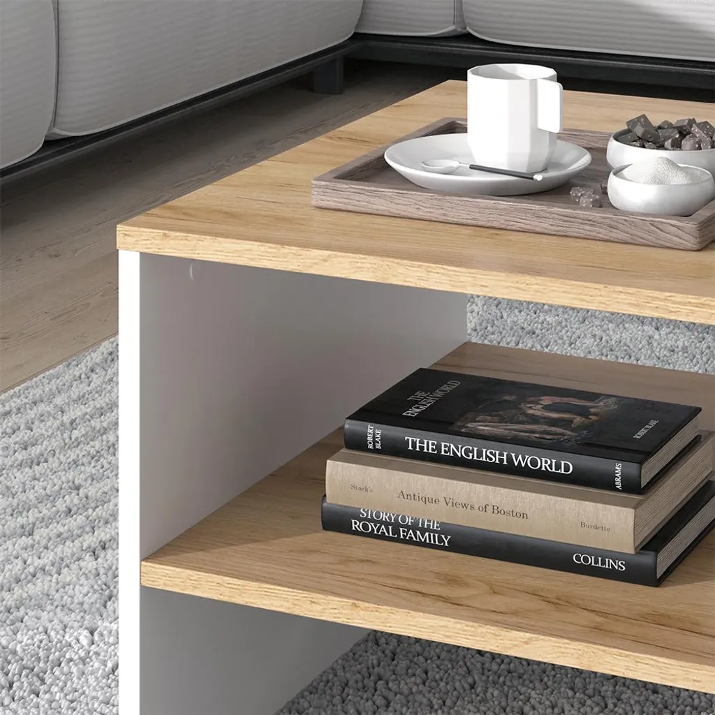 Table basse Vicco Amely Chêne doré et blanc 90x55 cm Modèle 56267 - 4