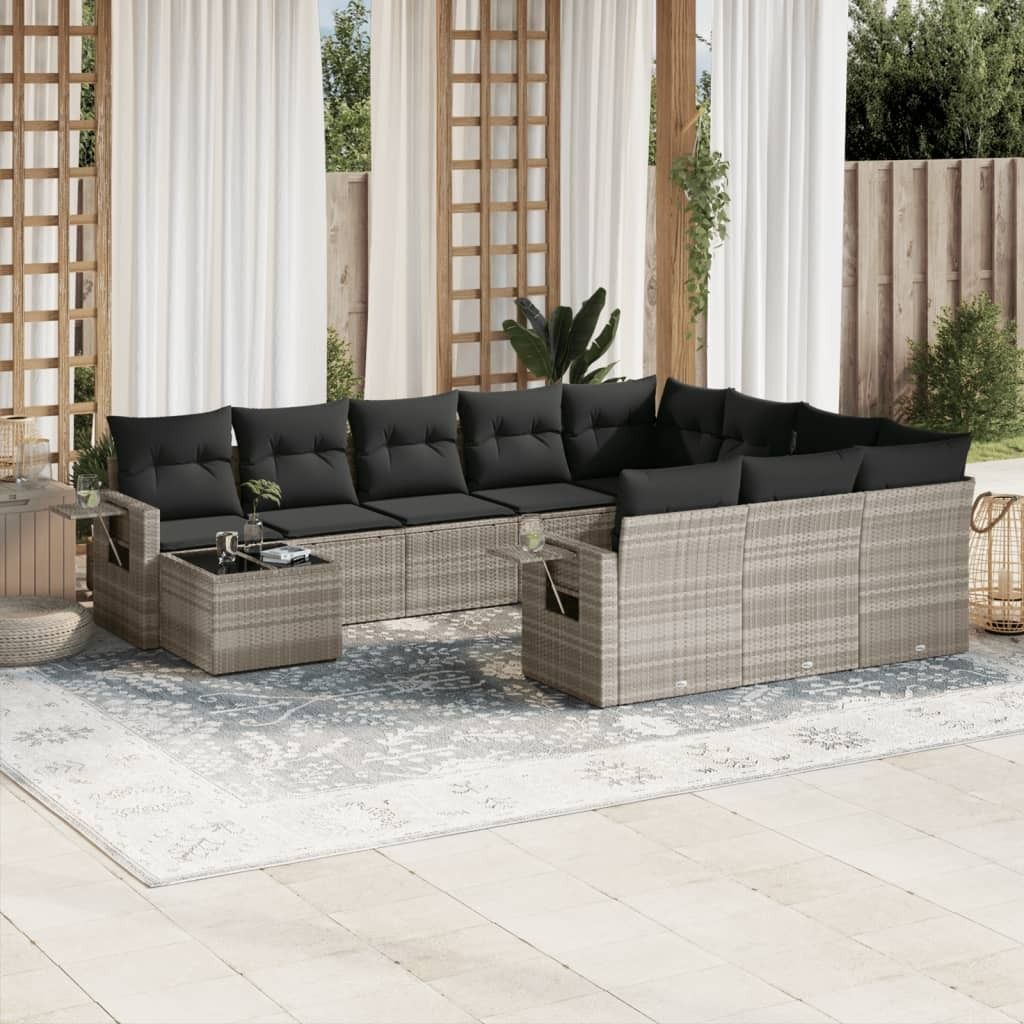 Maison Exclusive - 11-tlg. Garten-Sofagarnitur mit Kissen Hellgrau Poly Rattan