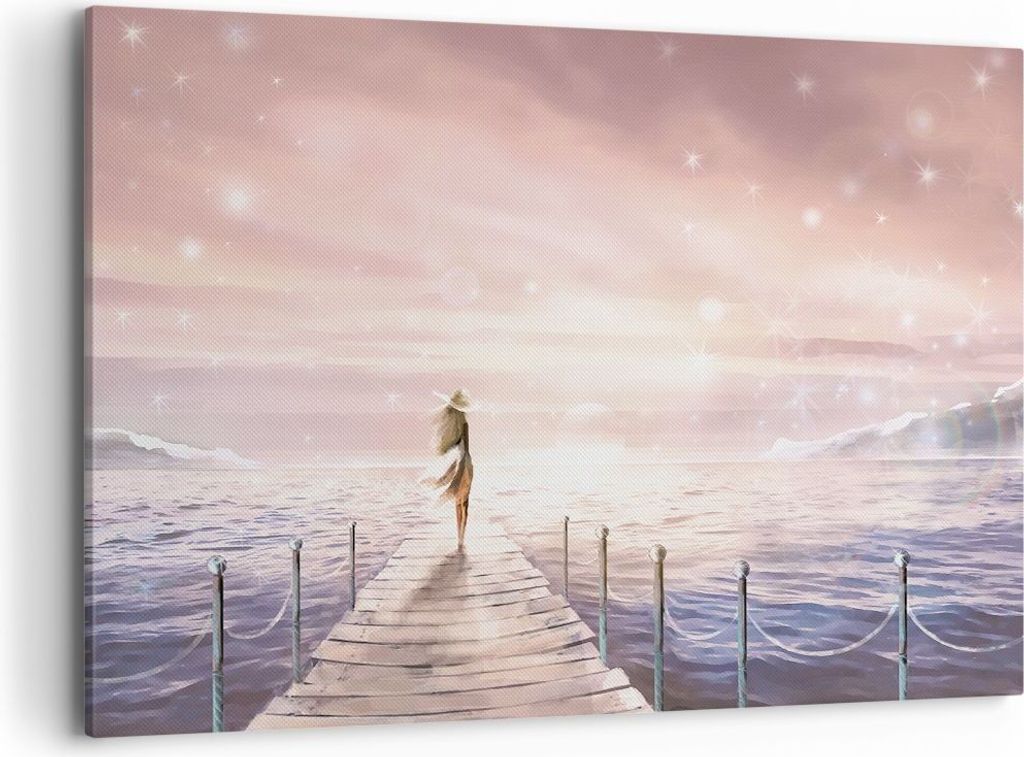 Bild auf Leinwand - Leinwandbild - Einteilig - Brücke Frau die Sterne - 100x70cm - Wand Bild - Wanddeko - Wandbilder - Leinwanddruck - Bilder - Wa...