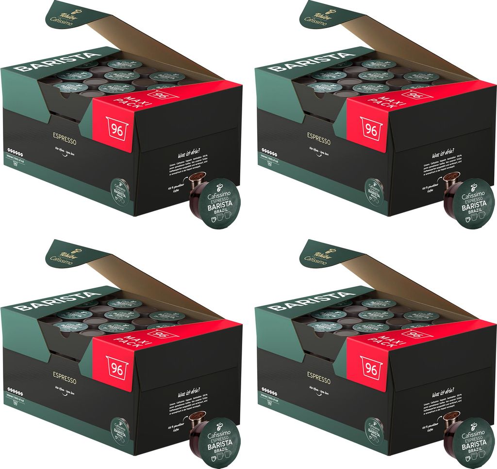 Tchibo Cafissimo Vorratsbox Espresso Brasil Kaffeekapseln, 384 Stück – 4x 96 Kapseln (Espresso, ausdrucksstark mit Nussnote), nachhaltig & fair ...