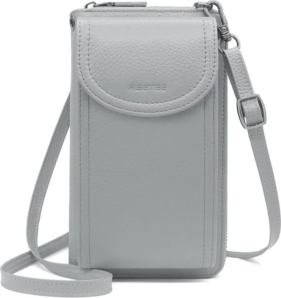 Borsa Cellulare in Pelle Grigia RFID | Tracolla Donna Lusso Accessibile